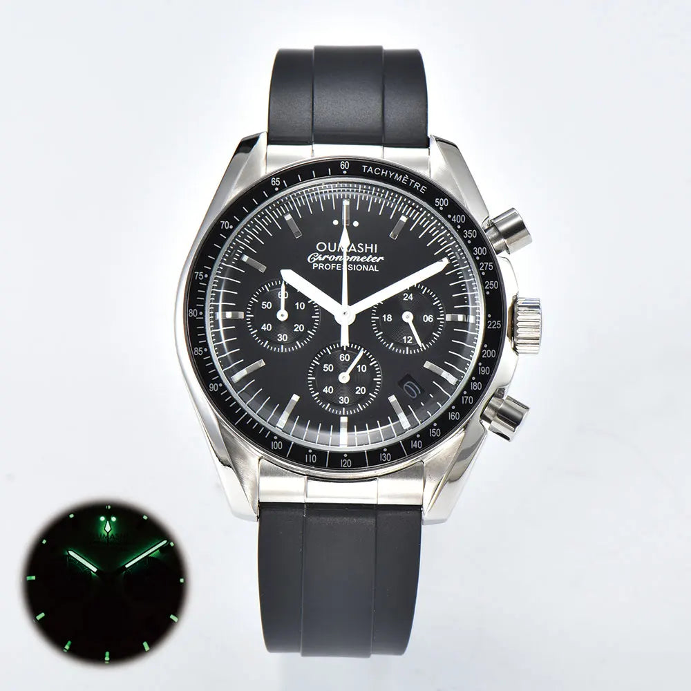 41mm silver men's watch VK63 movement quartz chronograph sapphire glass rubber strap business men's waterproof wristwatch 10Bar
