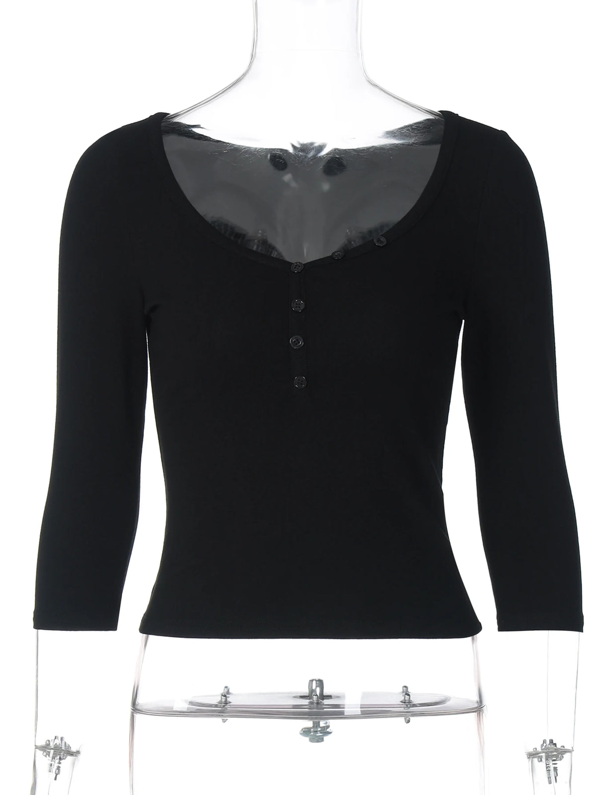 Dulzura Autumn Solid O-Neck Half Sleeves Single Breasted Slim T-Shirt Women Casual Versatile Y2K Top Party Street Style Clothes