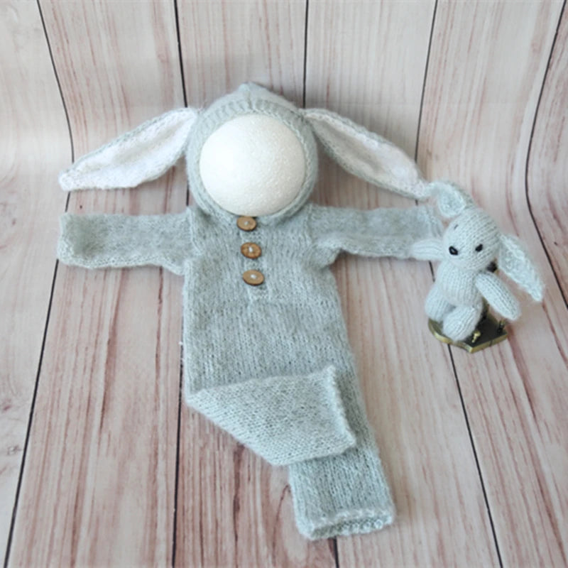 Hand Knitted Wolf Pup Footed Outfit Set Baby Boy Animal Romper Newborn Photography Prop Fuzzy Crochet Teddy Bear Overall Clothes