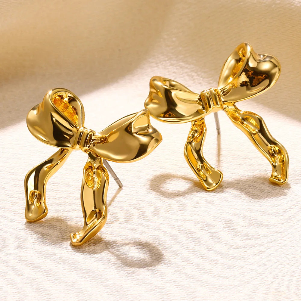 Bow Earring Butterfly  Aretes Stainless Steel Earrings For Women Spring Coil Twisted Earring Brincos Christmas Party Jewelry