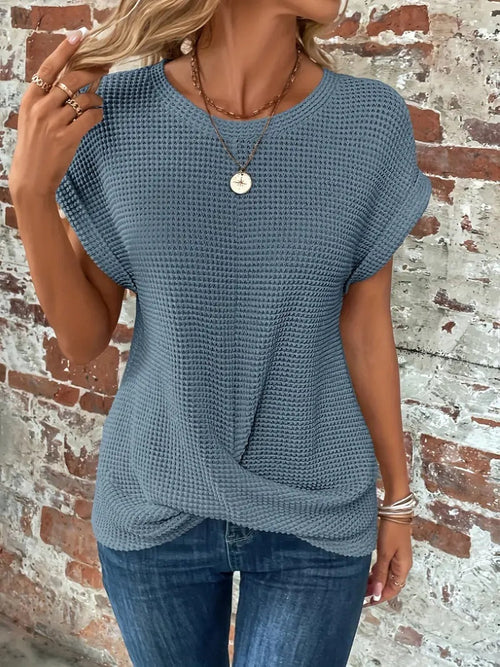 Short-sleeved Waffle T-shirt Summer New Solid Color Crew Neck Top For