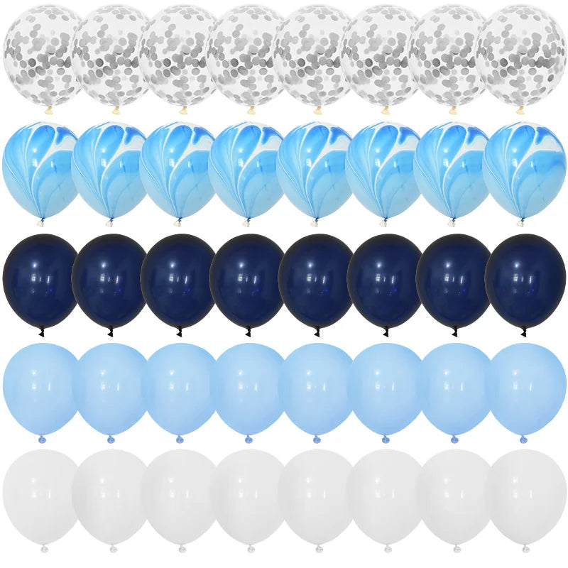 40Pcs Blue Balloons Set Agate Marble Metallic Confetti Balloon for Kids Birthday Party Baby Shower Graduation Decoration Wedding