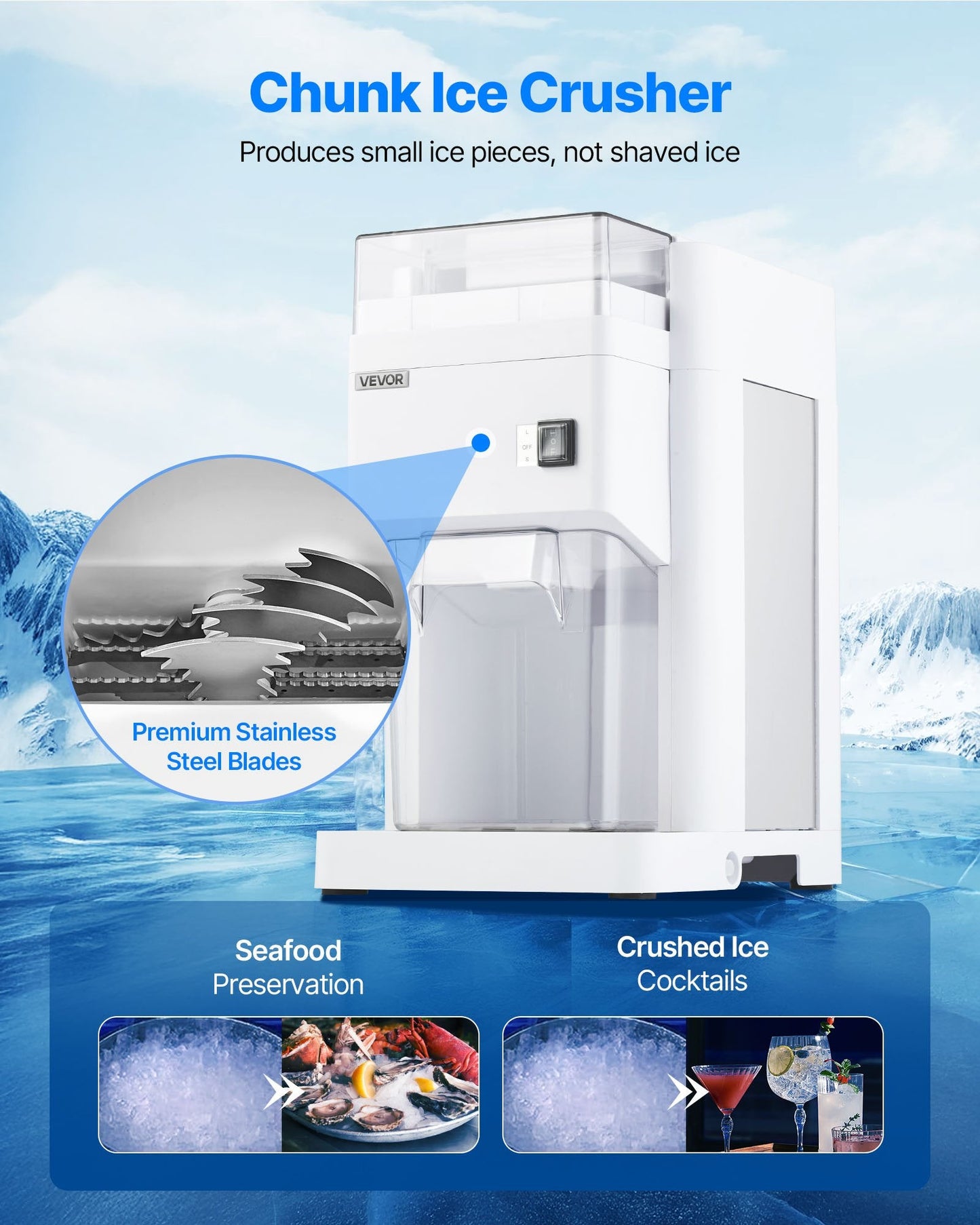 Commercial Ice Shaver Machine, 1.91QT /1.8L Large Electric Ice Cube