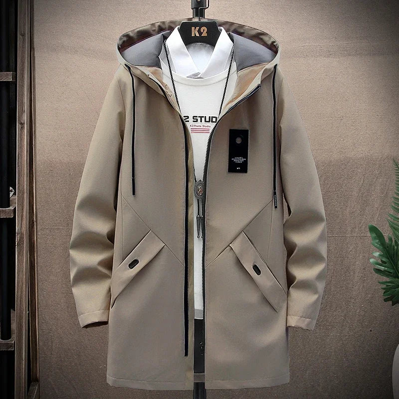 2024 Spring Mens Classic Fashion Trend Long Windbreaker Men Casual Loose Large Size High-Quality Hooded Coat Motorcycle Jackets