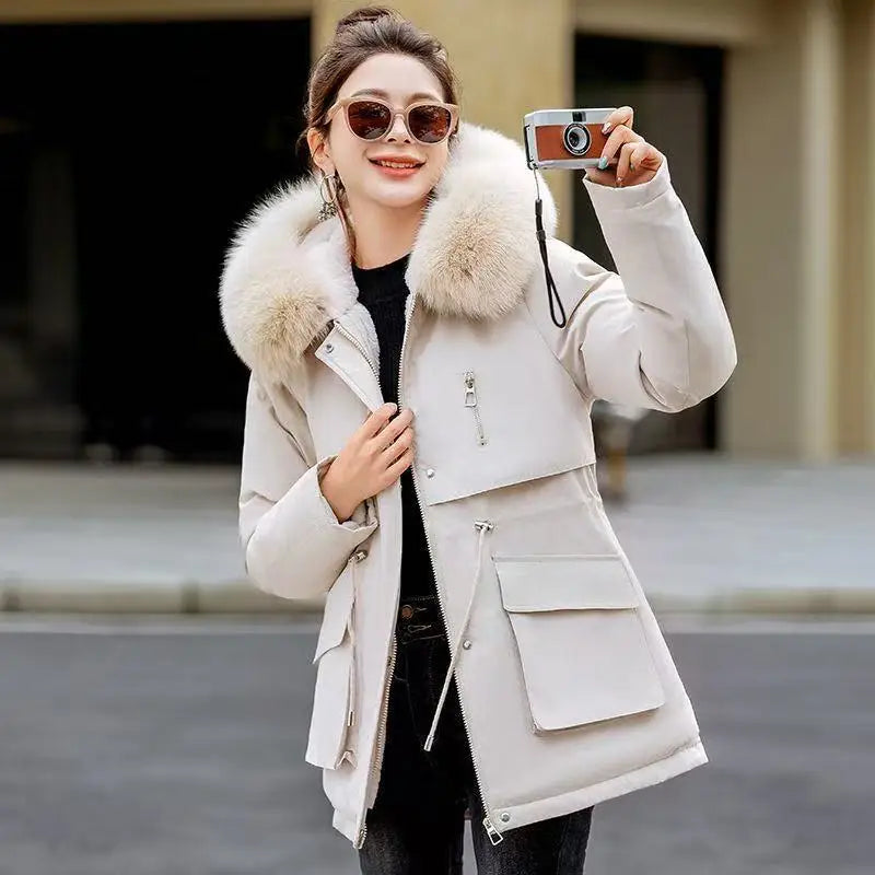 Winter Jacket Coat Women Loose Casual All-Match Thick Hooded Fur Collar Down Cotton Padded Jackets Female Warm Parkas Outwear