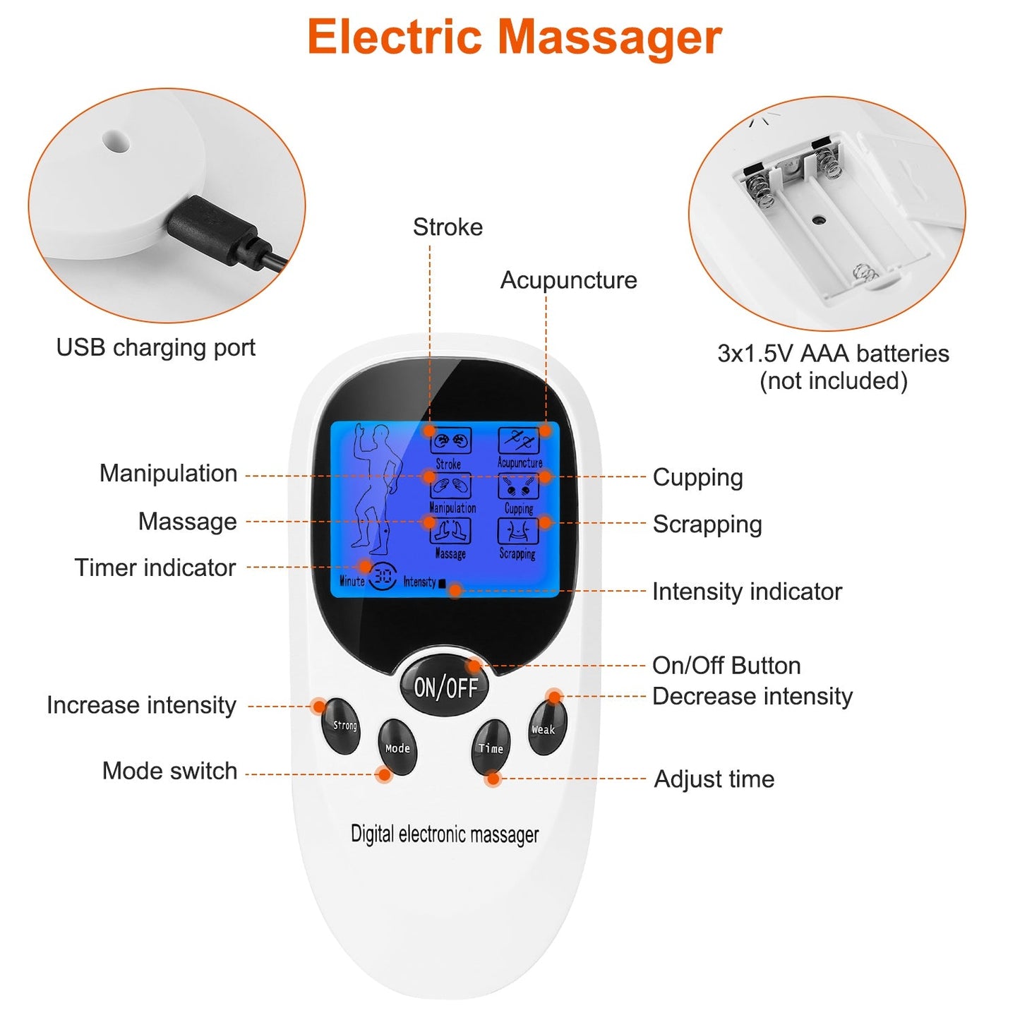 1Pc Electric Muscle Stimulator Dual Channels With 8 Electrode Pads