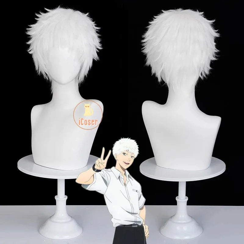 asdh8@iCoser Anime The Summer Hikaru Died Hikaru Indou Cosplay Wig White Short Hair Carnival Halloween Party for Women Men Festi