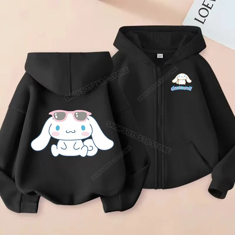 Cute Cinnamoroll Zip Up Sweatshirts Hoodie Children Cartoon Dog Clothes Kid Girl Boy Sweatshirt Streetwear Hoody Baby Casual Top