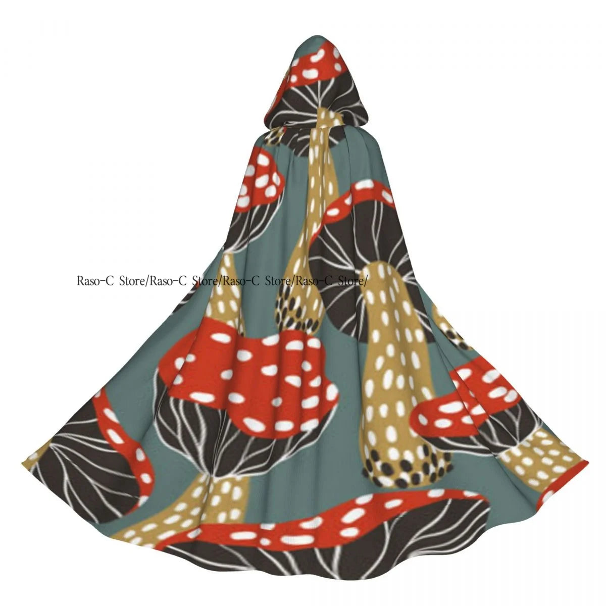 Unisex Adult Retro Mushrooms Cloak with Hood Long Witch Costume Cosplay