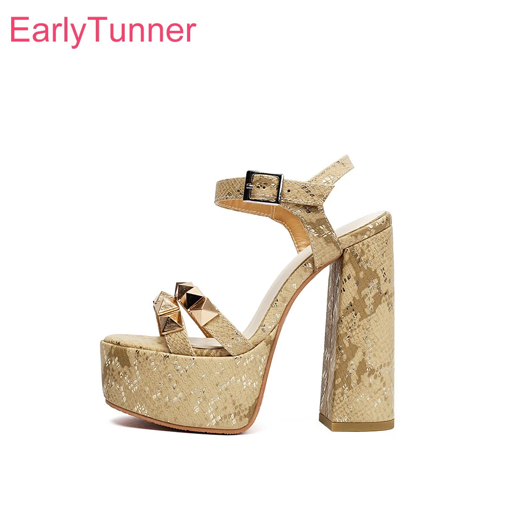 2025 New Summer Rome Yellow White Women Sandals Sexy Rivets Platform High Heel Lady Party Shoes Plus Small Big Size 32 43 46