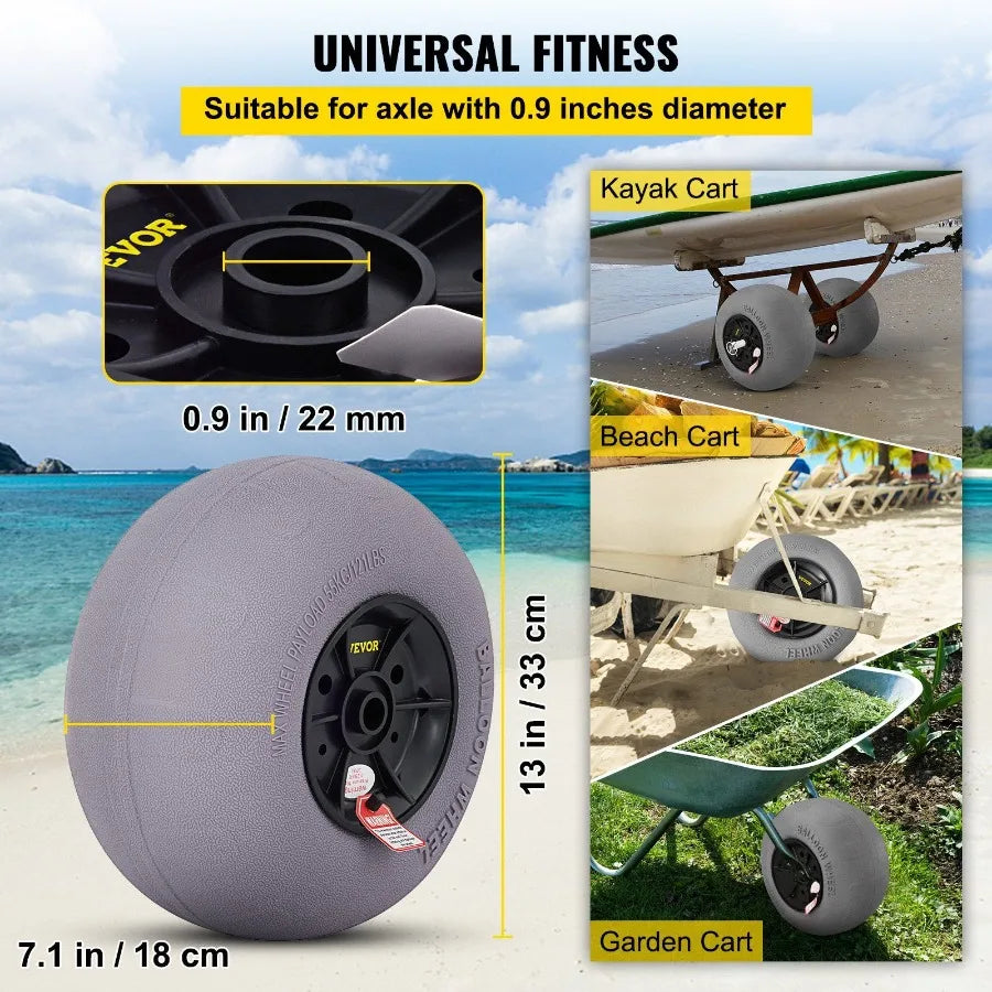 Beach Balloon Wheels 13 Replacement Sand Tires TPU Cart Tires for Kayak Dolly Canoe Cart and Buggy w Free Air Pump 2Pack
