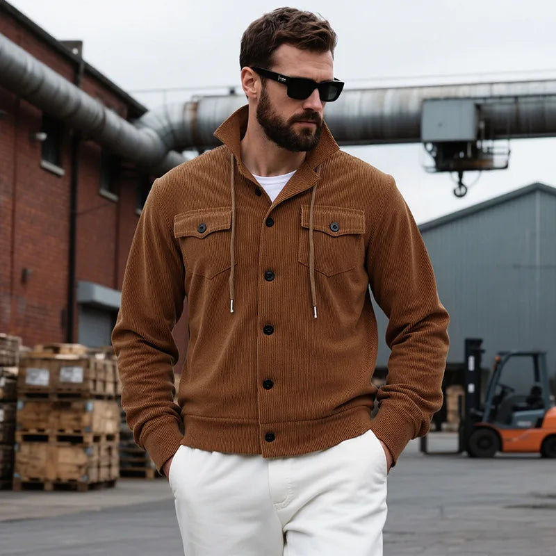 Autumn Winter New Corduroy Jacket Coat Turn-Down Collar American Retro Multi-Pocket Workwear Jacket for Men