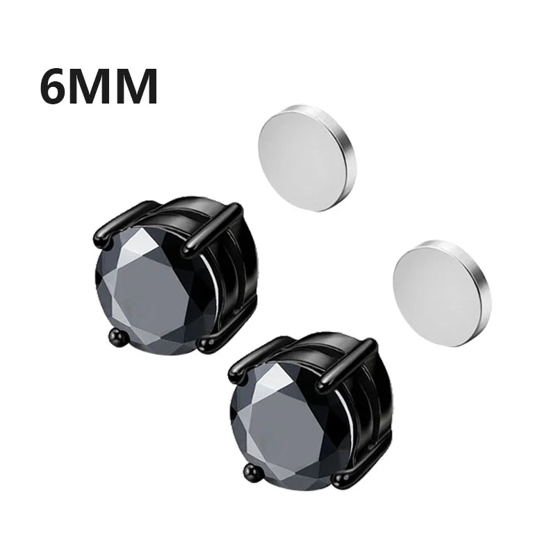 6 Pcset Crystal Strong Magnetic Ear Stud Clip Earrings for Men and Women Punk Round Zircon Magnet Earrings Non Piercing Jewelry