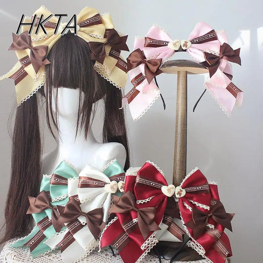 Spring Summer Cute Sweet Hair Clips for Women Bow Headwear Thin Lolita Ladies Hair Clips KC Hair Bow Lolita Korean Accessories