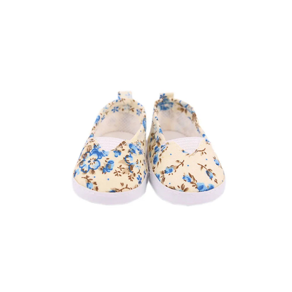 7Cm length Doll Shoes For 18 inch Girls American & 43Cm Baby New Born Doll Clothes Accessories Flowers/Bows Stamp Canvas Shoes