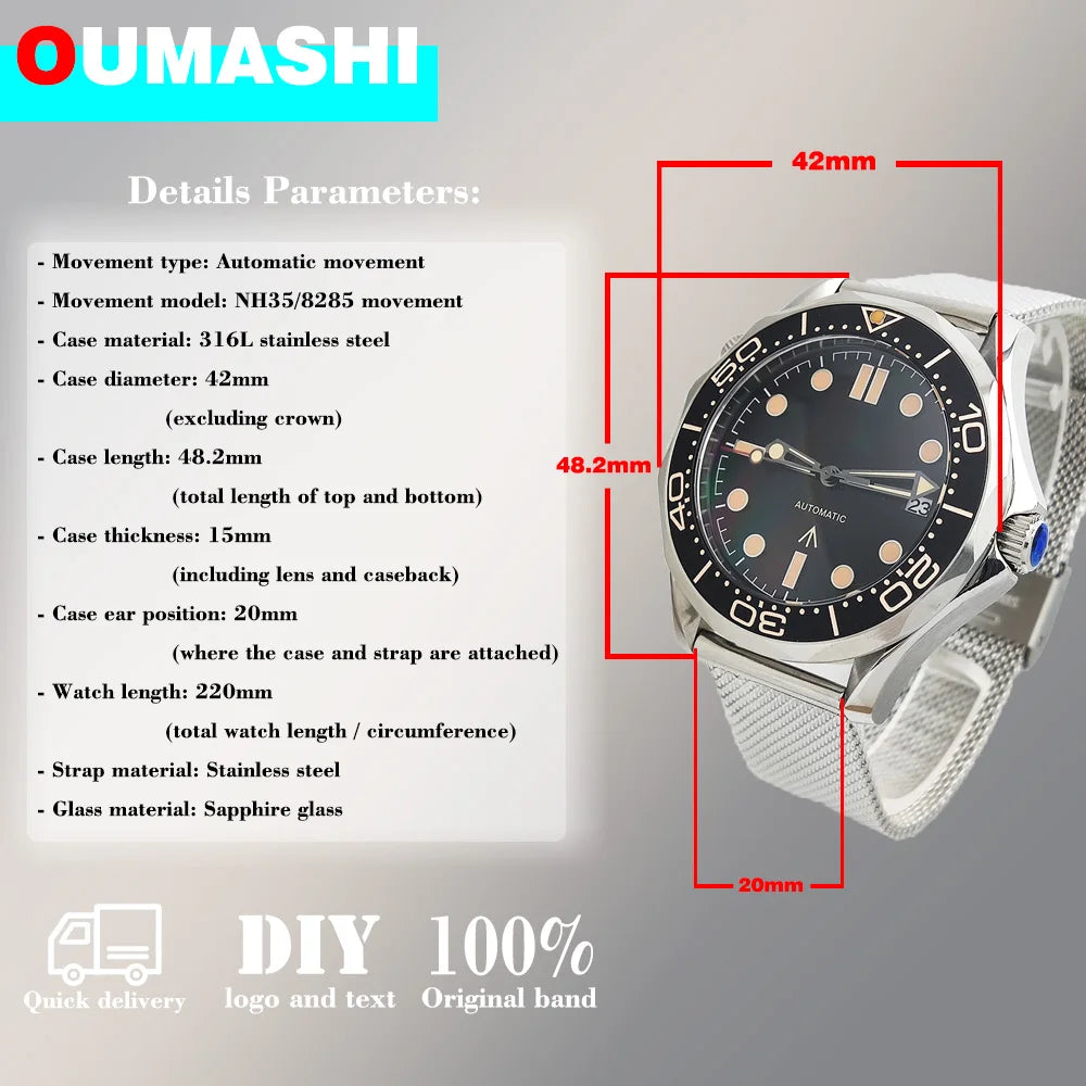 42mm NH35 watch luxury Mechanical Automatic watch Stainless steel 10bar waterproof Miyota 8215 watch ceramic bezel Men's watch