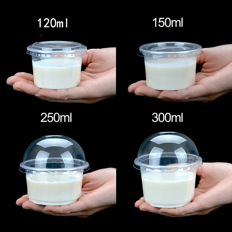 50 PCS Pudding Cup With Lid Disposable Plastic Cups Sauce Baking Jelly Dessert Cups Wedding Small Mini Party Set Cup Bowl Box