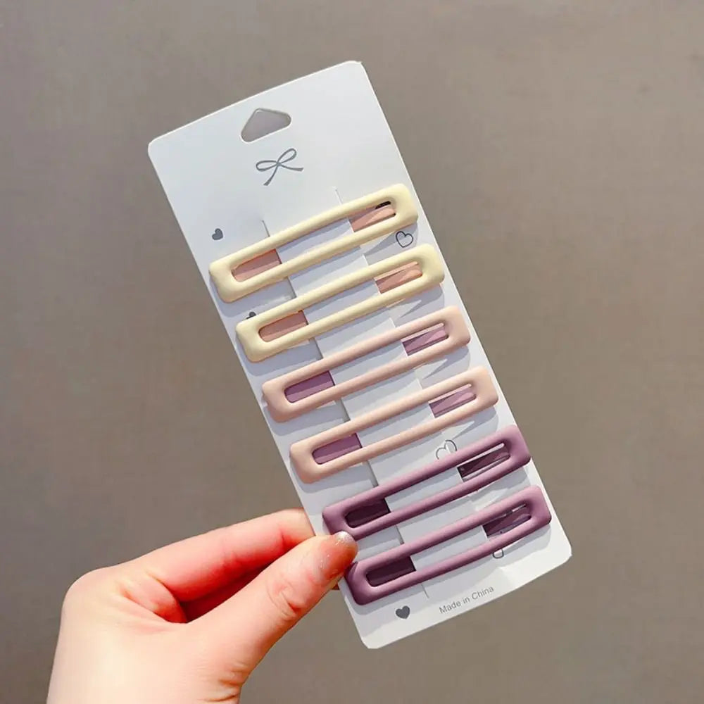 6pcs/set Headwear Korean Style Rectangle Hairpins Frosting Metal Geometry Barrettes Solid Color Hair Clip Daily
