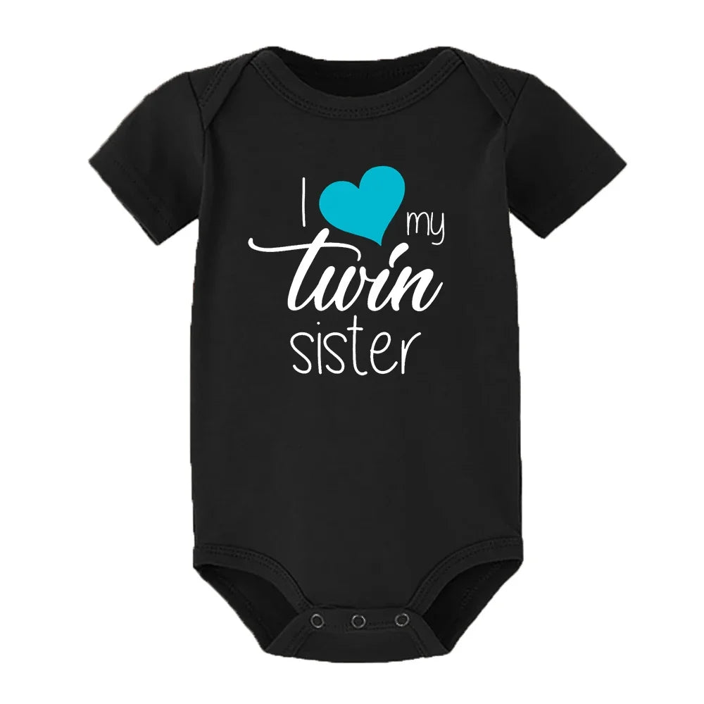 Twins Infant Bodysuit I Love My Twin Sister Brother Newborn Boys Girl Short Sleeve Jumpsuit Toddler Clothes Baby Gift Romper