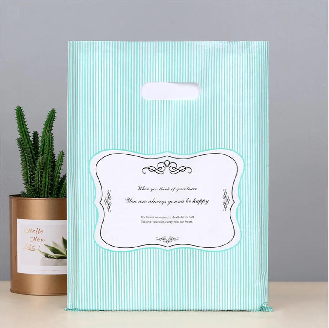 50pcs Multi Style Plastic Handle Bag 15*20cm Small Jewelry Packing Bag Party Favor Bags For Candy Cookie Gift Packaging Bag