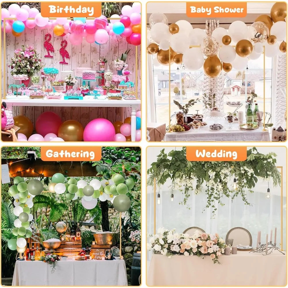 Over The Table Rod Stand with Clamps Adjustable 46"-100'' Length 29"-55" Height Gold Table Balloon Arch Stand with Storage Bag,