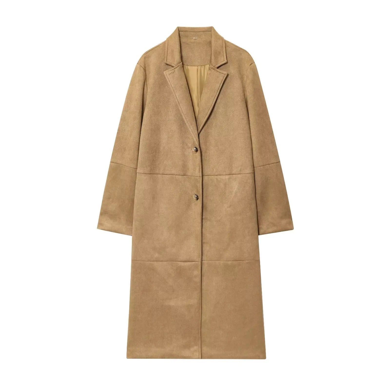 Suede Leather Coat Women Autumn Casual Long Sleeve Notched Lapel Collar Button Jacket Suit Collar Single Buckle Female Overcoat