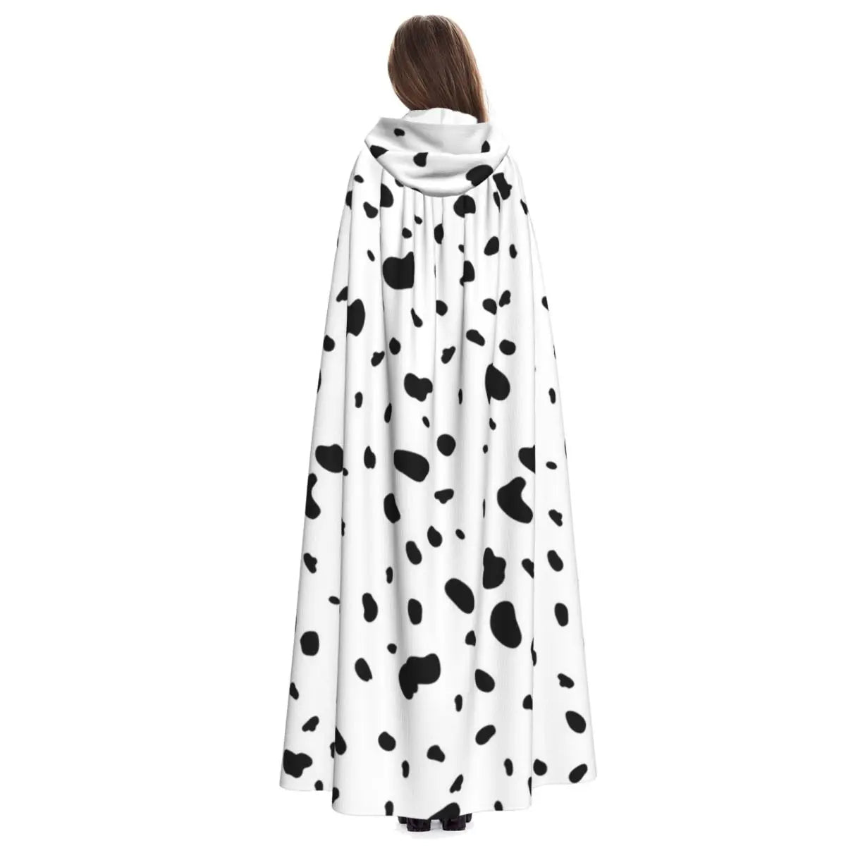 Dalmatian White And Black Dalmatian Dog Print Long Hooded Cloak Witch Medieval Costume Cosplay Cape HalloweenParty Adult Unisex