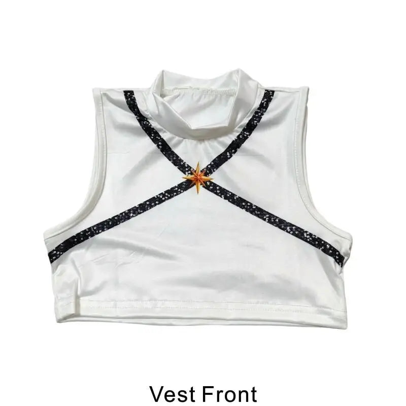 Rumi Demon Hunters Black White Cosplay Costume Halloween Stage Girl K-Pop Group Idol Vest Coat Shorts 3-piece Uniform Outfit