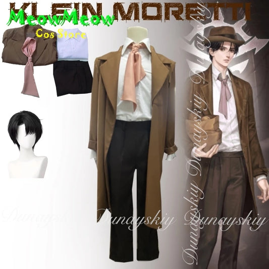 Lord of Mysteries Anime Klein Moretti Cosplay Codename Fool Brown Coat Set And Black Wig Halloween Costume Suit