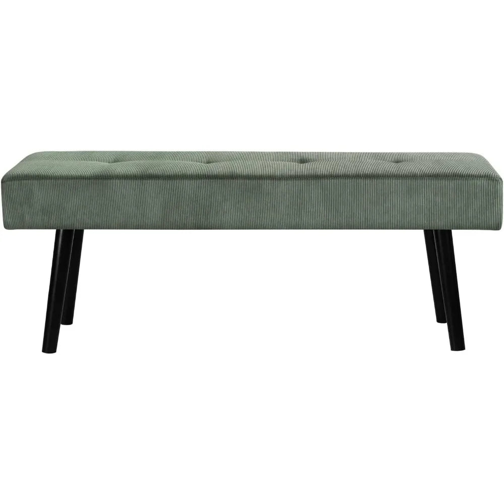 Modern Corduroy Entryway Bench Green Ottoman End of Bed Organizer Padded Seating for Bedroom Living Room Foyer