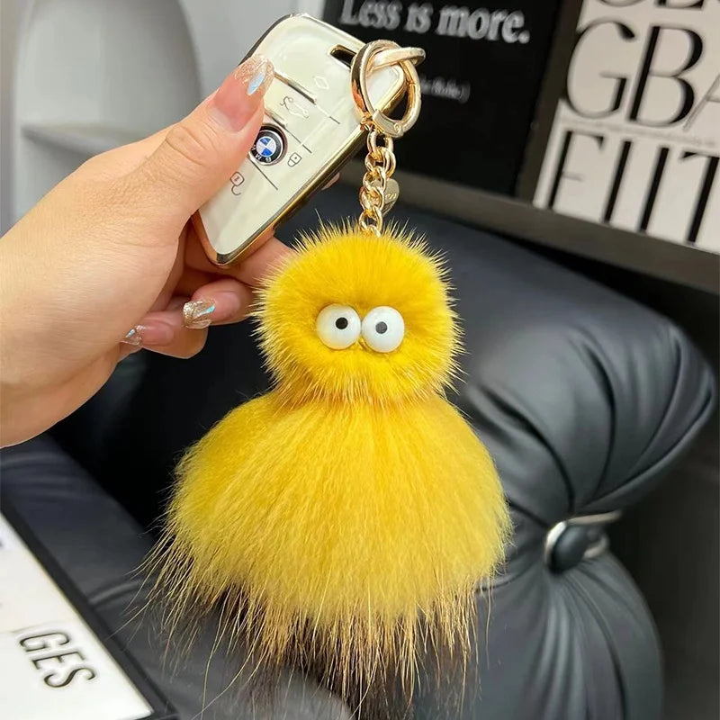 Mink Baby Octopus Keychain Furry Racoon Keyring Bag Charms Keychain For Bags 12CM Key-Pendant Pompoms Keyring Holder Bag Decor