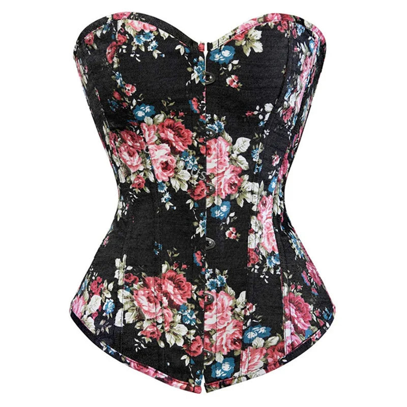 Corset Top Bustier Plus Size Overbust Corselet Burlesque Flower Lace UP Sexy Lingerie Costume Renissance Women Clothies Pink