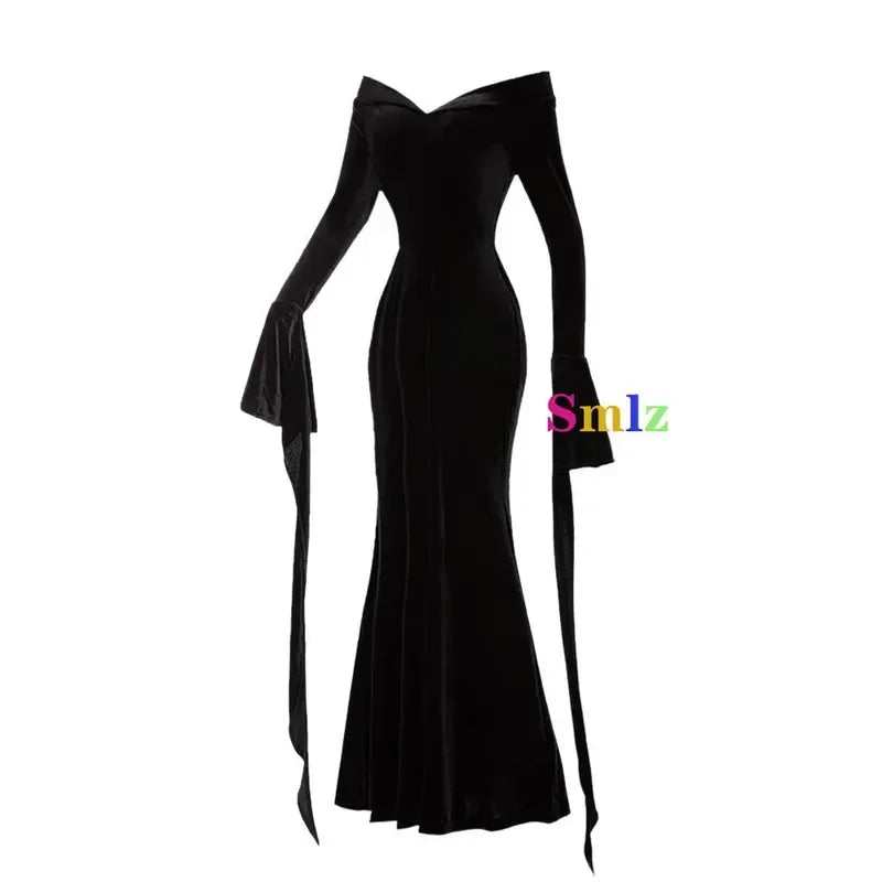 silisili AGomez Addams Cosplay Anime Morticia Costume Dress Halloween Carnival Outfit Adult Kid Coat Shirt Pant Tie 2025 ☆ New