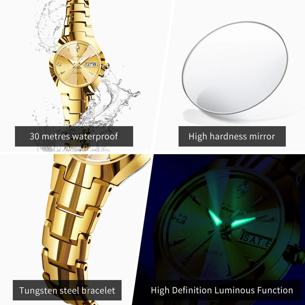 OLEVS Ladies Watch 8697 Luxury Elegant Quartz Watches Waterproof Tungsten Steel Day Date Watches For Woman Watch Bracelet Set