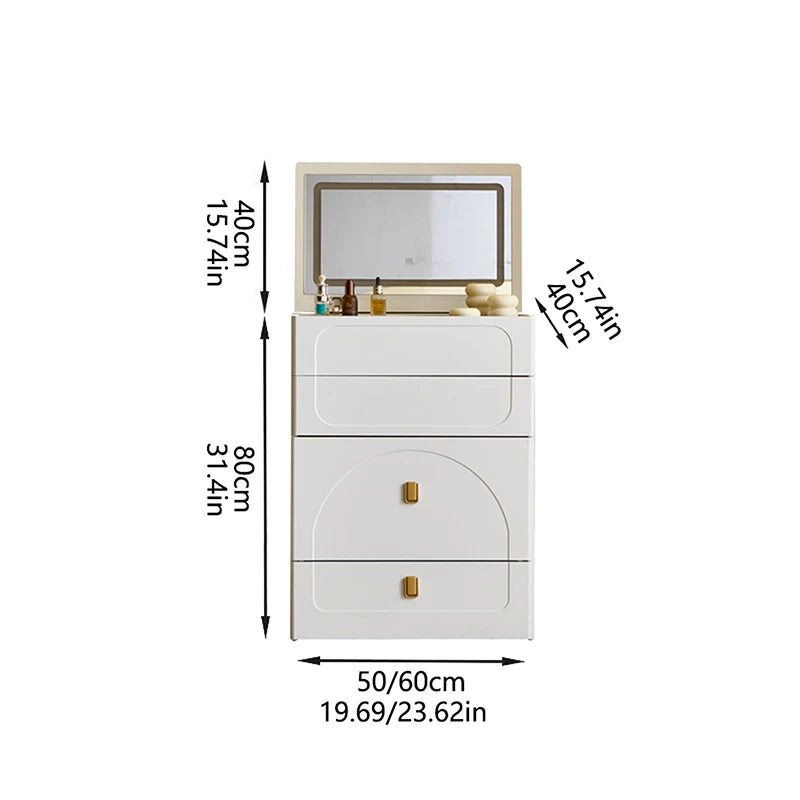 3-in-1 Dresser with Flip-Up Mirror and Light, Small Dresser Set with Visible Glass Tabletop, 3 Drawers, Storage Bench, 3-Color I