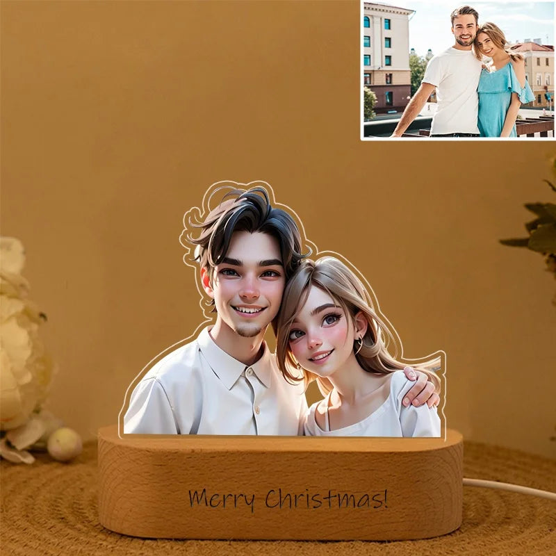 Personalized Gift Photo 3D Lamp Customized Cartoon Portrait Photo Frame Wedding Anniversary Valentines Day Wedding Birthday Gift