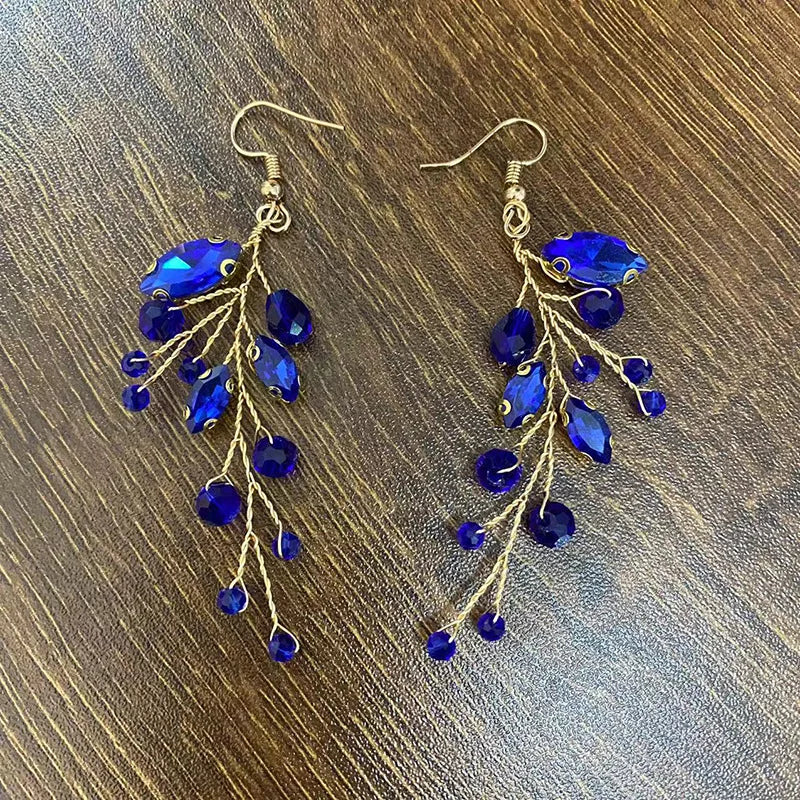 Blue Color Crystal Hair Pins Wedding Jewelry Accessories Head Decoration Bride Headdress Women Tiara Hair Bands Hair Vine