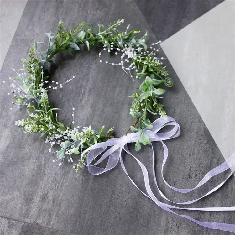 Bride Hair Accessories Fairy Tale Green Plants Simulation Leaf Beads Artificial Leaf Beads Necklace Wreath Wedding Decorations