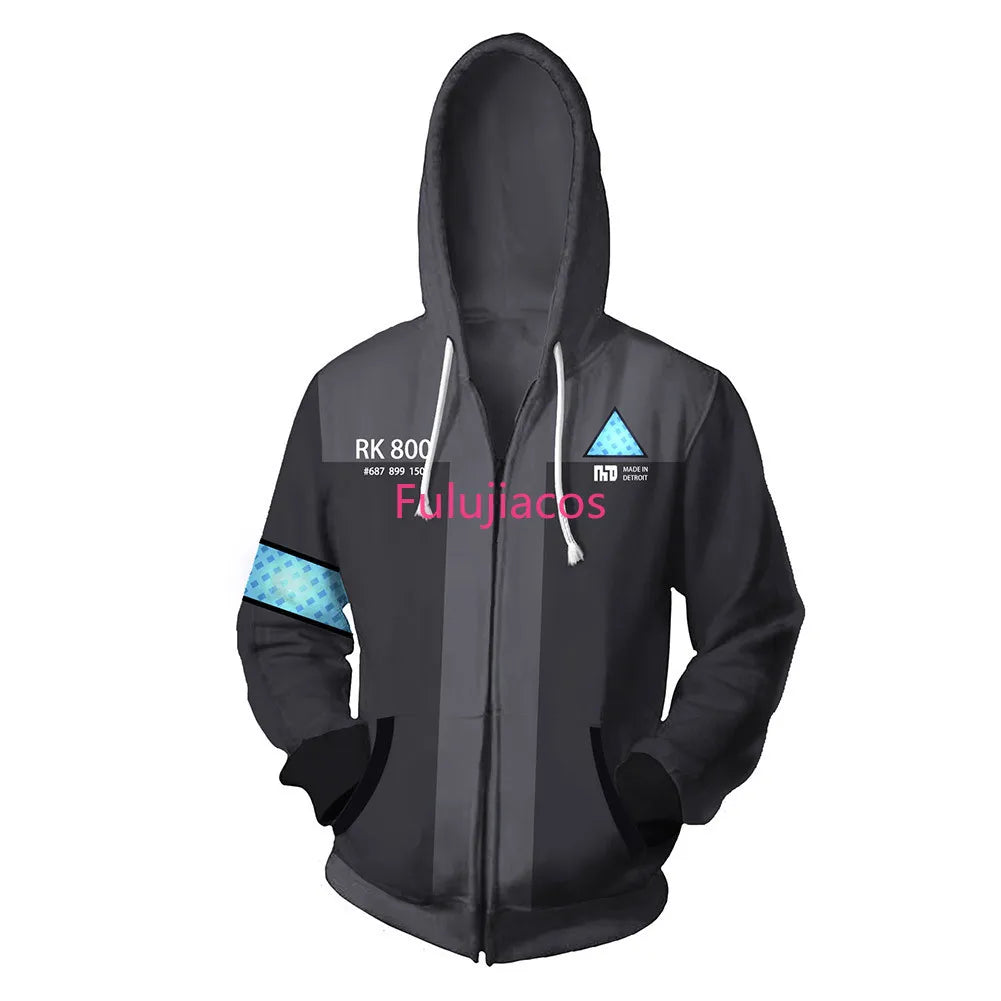 Fulujiacos Detroit: Become Human Connor RK800 Hooded Sweatshirt Zipper Jacket Cosplay Coat