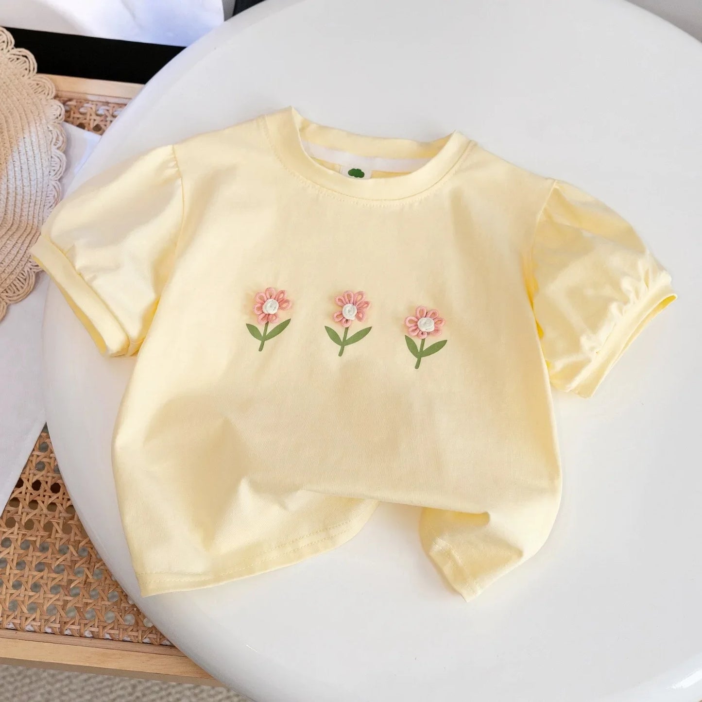 (Children's Clothing Girls Short-sleeved Summer Cotton Cute Baby Girl Stylish Flower Children's T-shirt Clothes