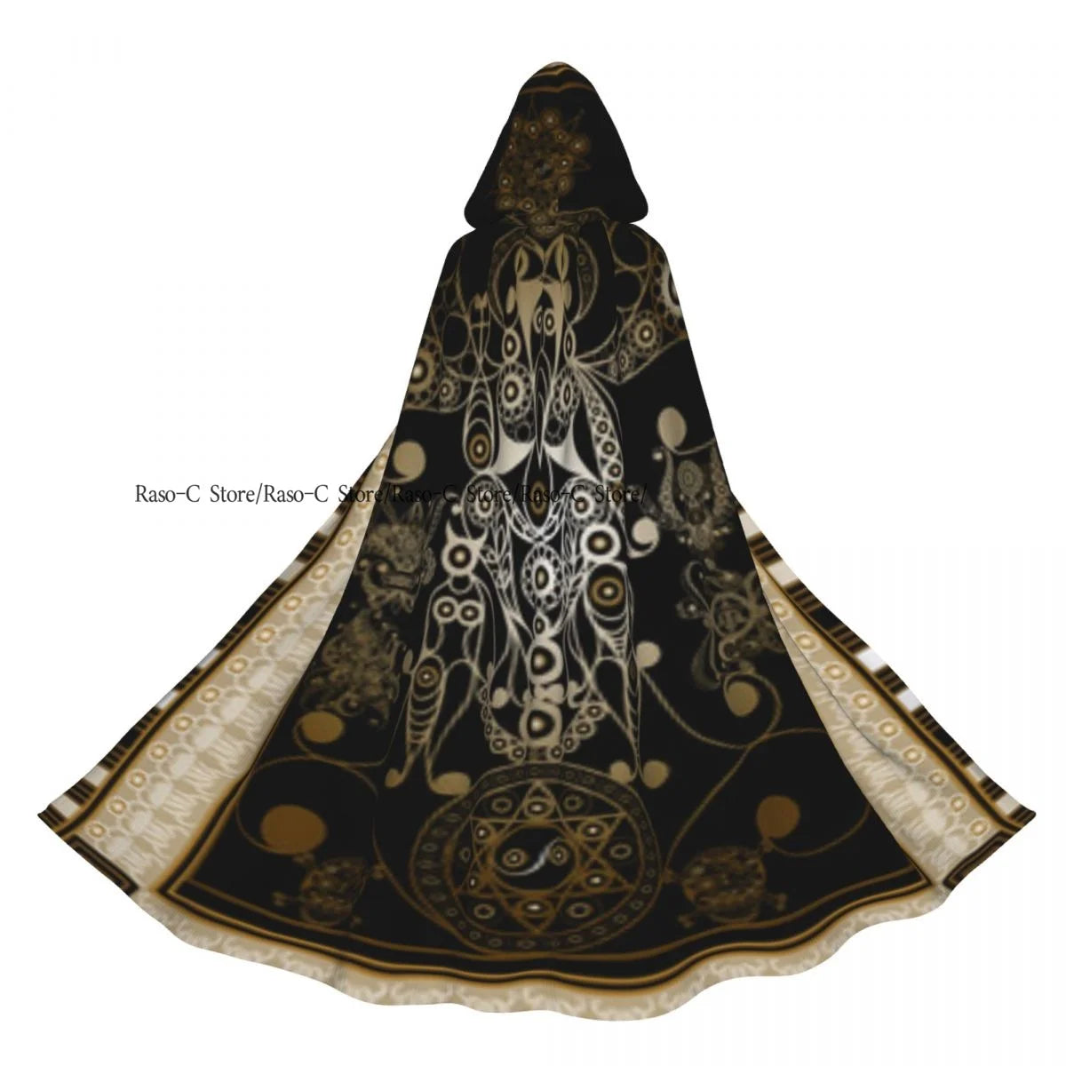Tarot Card Gothic Pattern Hooded Cloak Polyester Unisex Witch Cape Costume Accessory