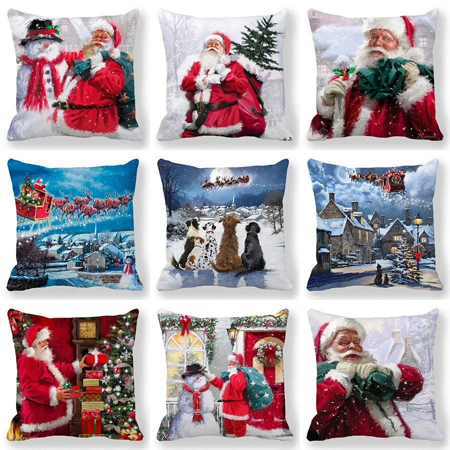 Christmas Decoration Pillowcase Santa Claus Snowman Deer Cushion Cover Home Sofa Chair