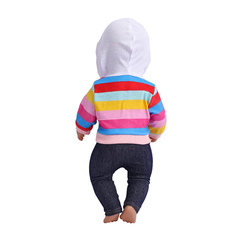 43 cm Doll Outfits Rainbow Hoodies and Pants Fashion Reborn Doll Suit Clothes for Baby Born18 Inch Dolls Birthday Festival Gift