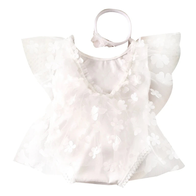 Photo-Shooting Props for Baby Girl 0-6M Infant Headdress & Tulle Tutu Jumpsuit Party Dress Photo Clothes Newborn Outfit Dropship