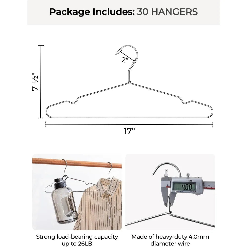 wire hangers for closet, 4mm super thick metal hanger, heavy duty clothes hanger for coats, shirts, jackets, pants, suits, silv
