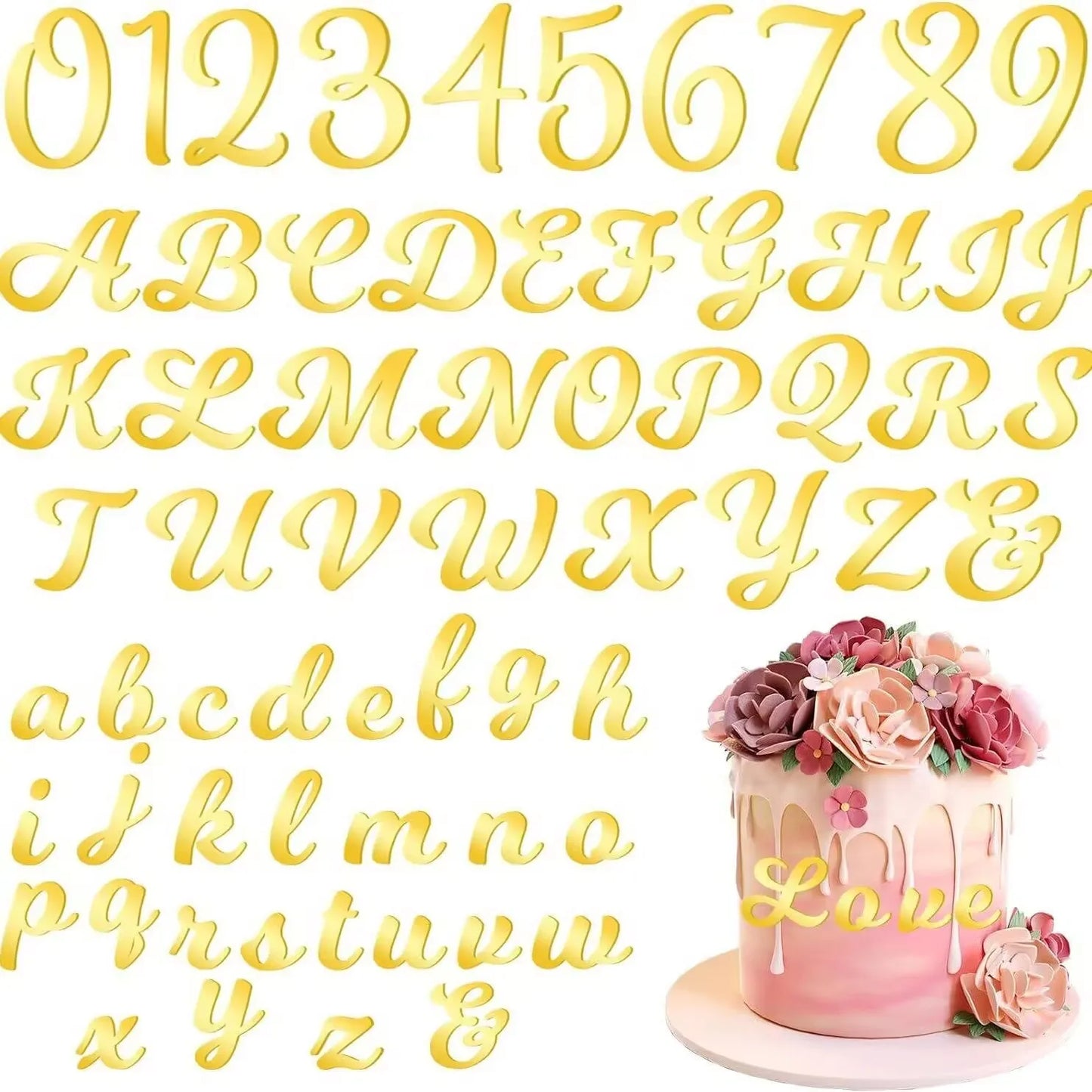 64pcs DIY Acrylic Cake Alphabet Number Top Combination Number and Alphabet Cake Decoration Wedding Baby Shower Cake Decoration