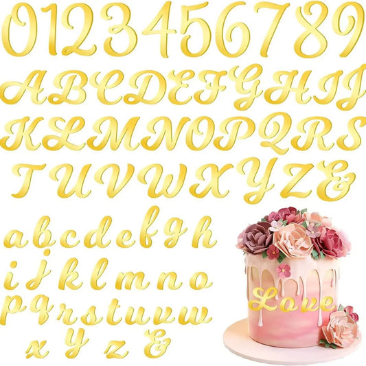 64pcs DIY Acrylic Cake Alphabet Number Top Combination Number and Alphabet Cake Decoration Wedding Baby Shower Cake Decoration