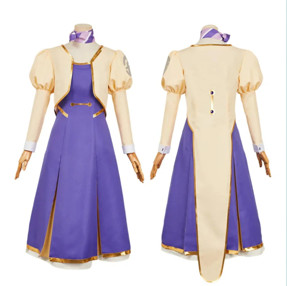 Anime Apocalypse Hotel Hotel Yachiyo Cosplay Apricot Short Coat Purple Dress Scarf Costume Manager Robot Wig  Woman Uniform Suit