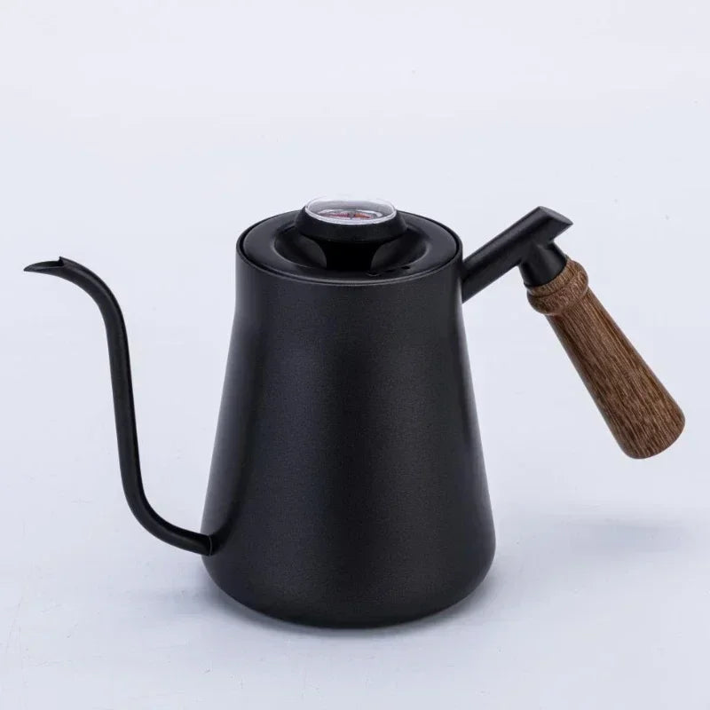 Hot Sale 304 Stainless Steel Brushed Jug Wood Handle Gooseneck Spout Coffee Kettle Drip Coffee Pour-over Pot For Home Use