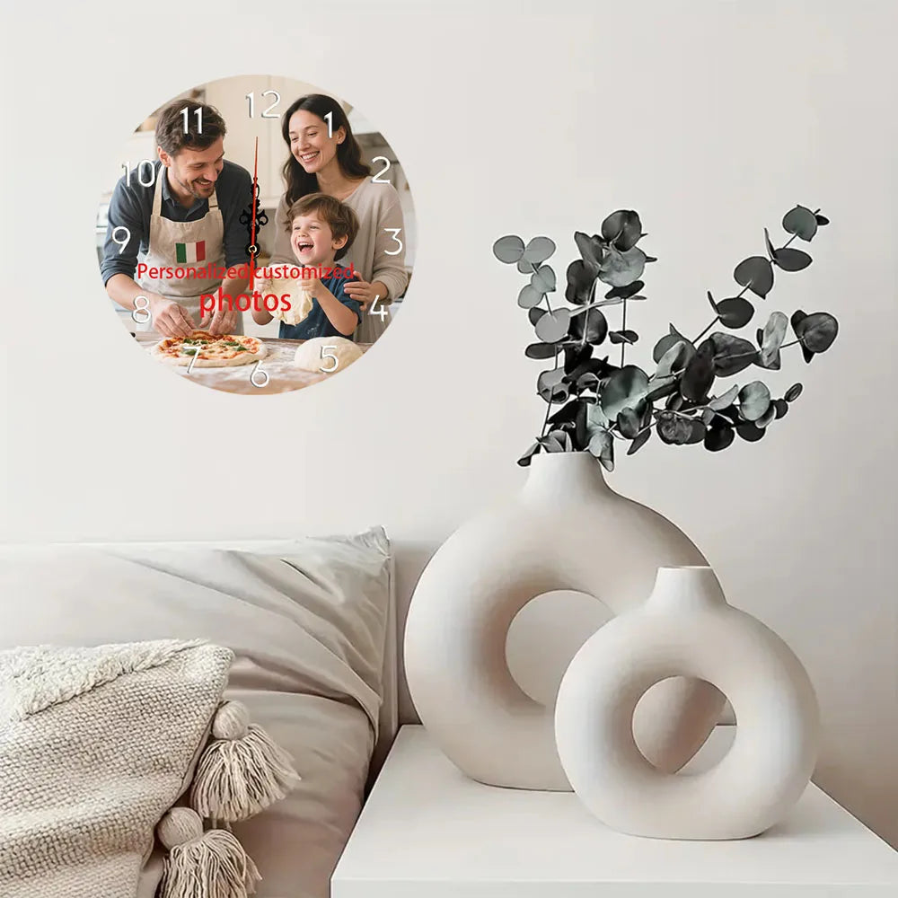 Home Decoration Wooden Personalized Round Clock Wall Clock, (Aa Battery Not Included) 11.8X 11.8inch to Upload Your Photos, Fixed Warm Moments, Quiet Round Wooden Wall Clock, Battery Powered (Battery Not Included)